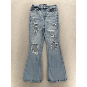 American Eagle Curvy Super High-Rise Flare Jeans Womens 6 Blue Light Distressed